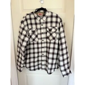 Wrangler Shacket Mens M Medium Flannel Plaid Button Up Jacket Sherpa Lined
